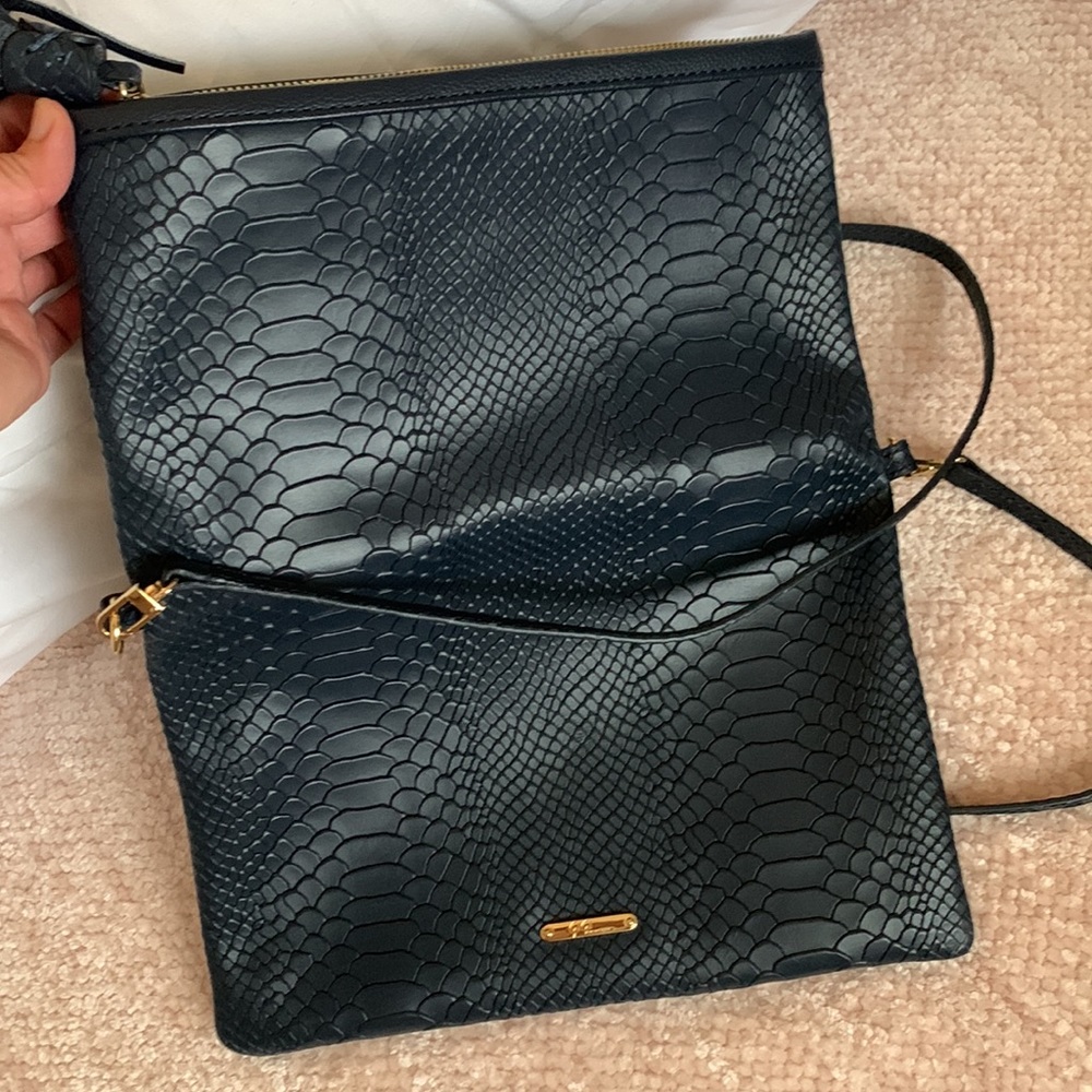 GiGi New York Stella Fold Over Leather Python Snake Embossed Clutch Purse Bag